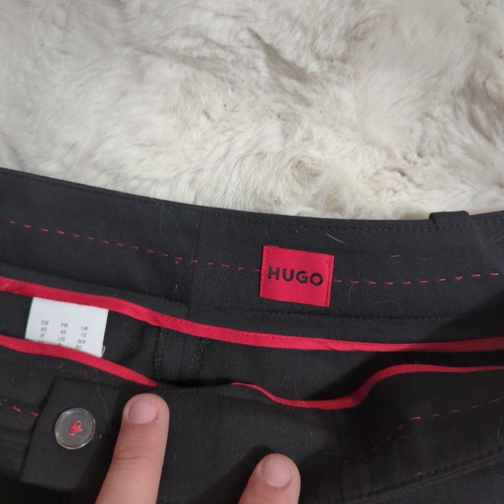HUGO Black Suit Trousers with Red Stitching